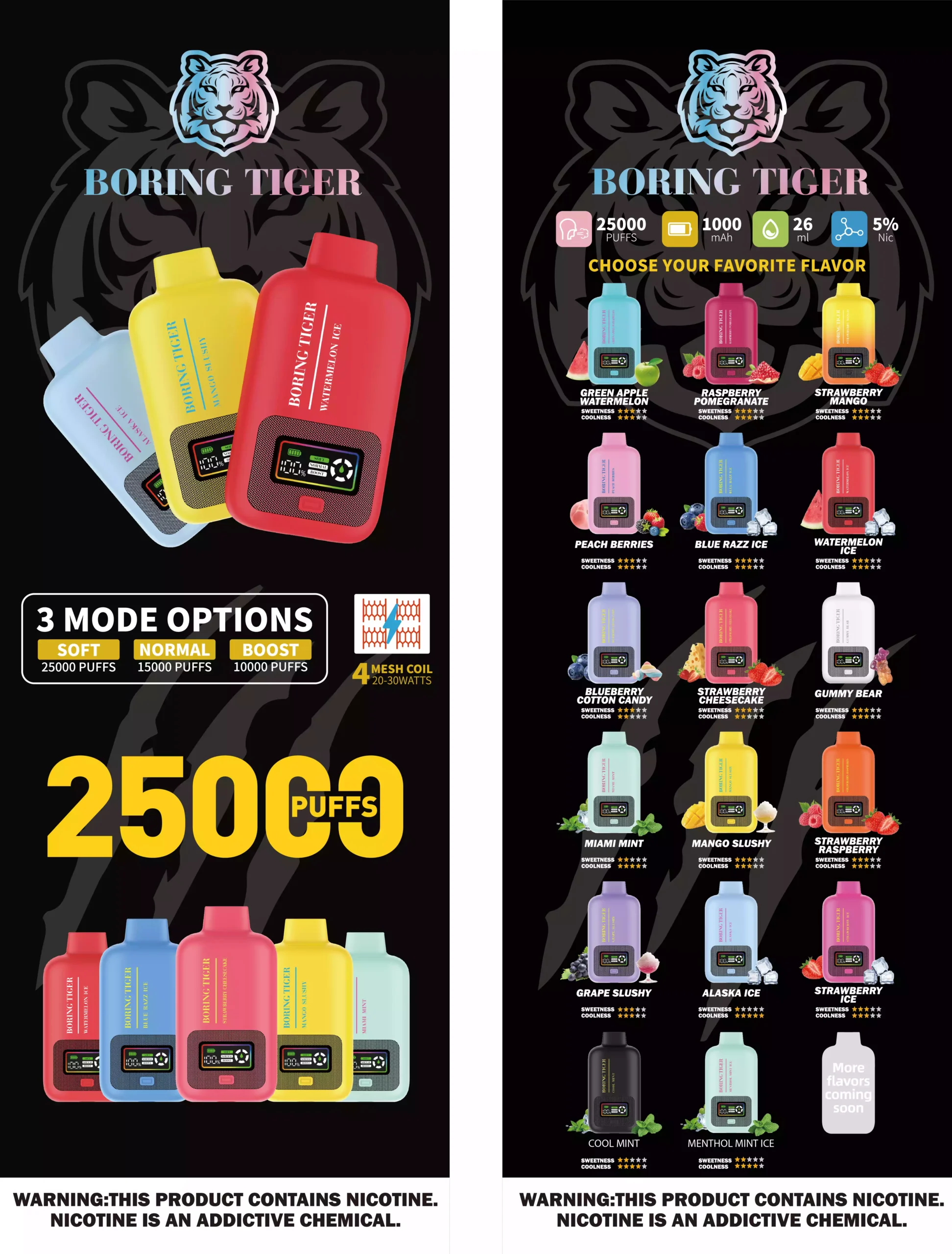 Boring Tiger 25000 Puffs Wholesale Disposable Vapes 5% Nicotine Digital Smart Screen 17 Flavors 2024 New Arrival Buy Bulk (2)