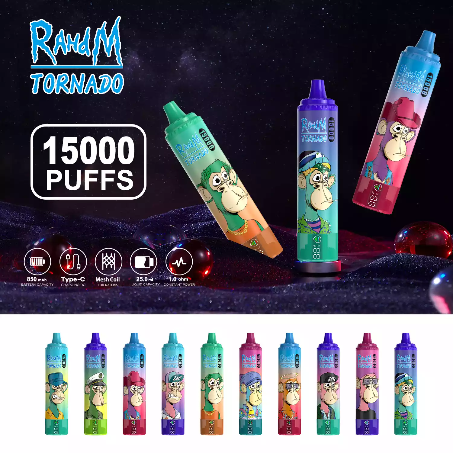 RAHdM TORNADO 15000 Puffs Bestselling Disposable Vape Factory Support for OEMODM and Wholesale Available in Multiple Flavor Options (5)