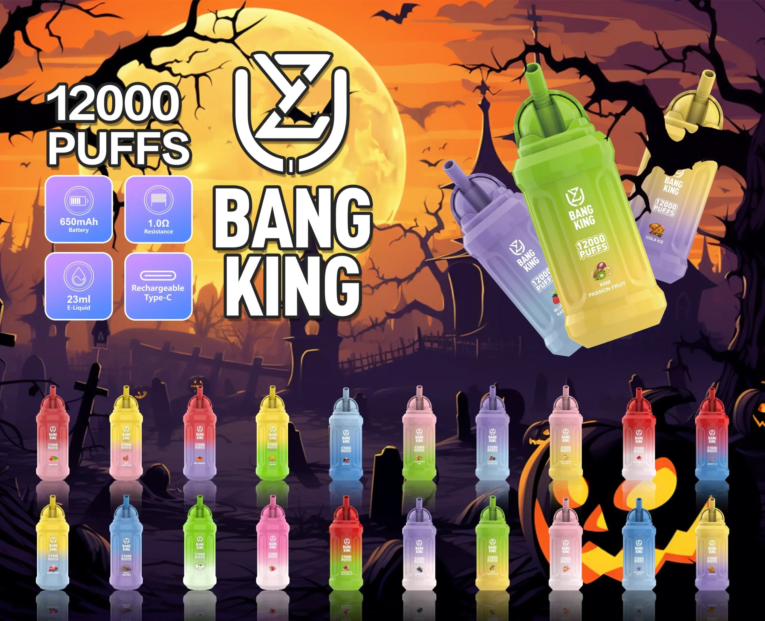 UZY Bang King 12000 Puffs Premium Disposable Vape with 23ml Capacity and Mesh Coil Technology Nicotine 0% 2% 3% 5% (1)