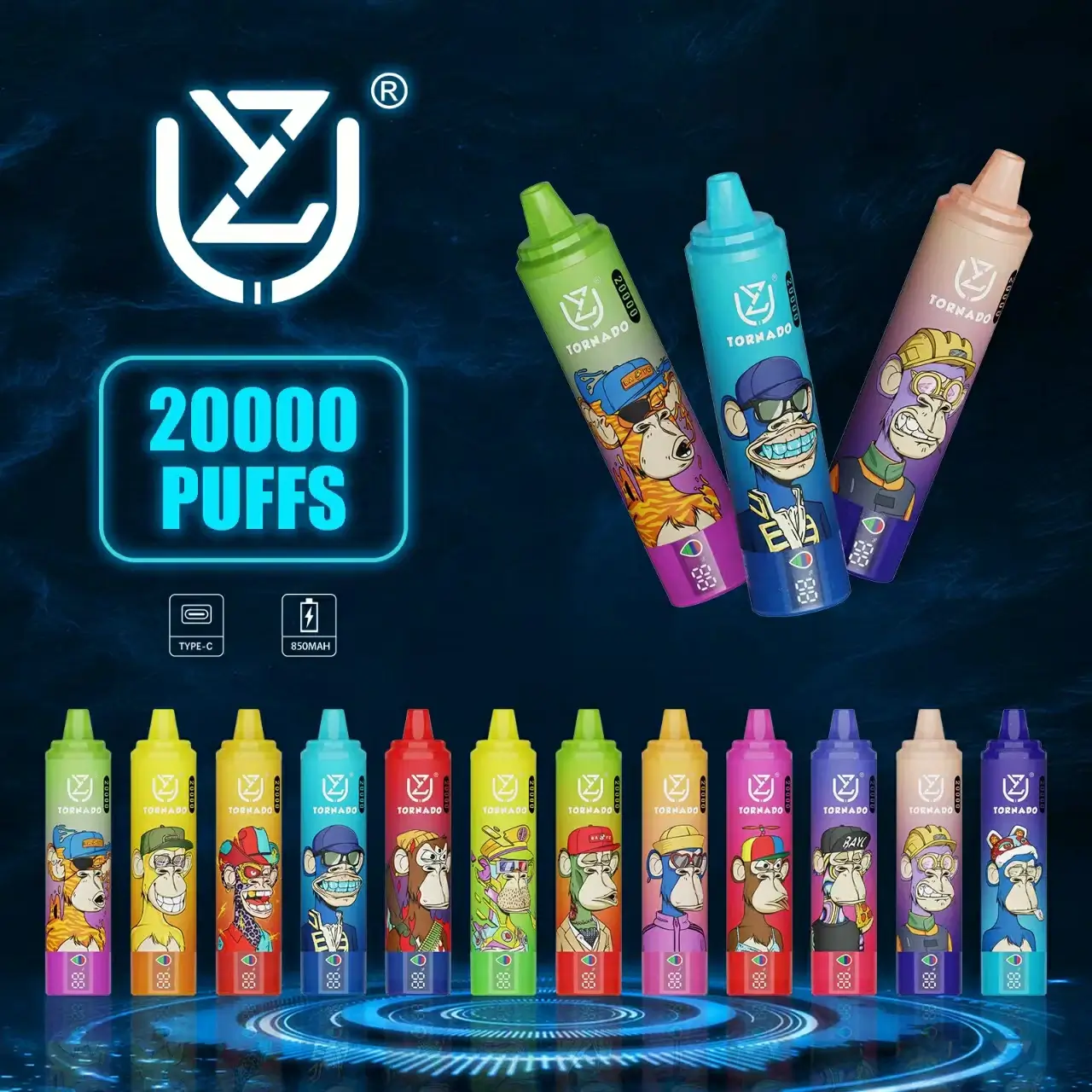 UZY Tornado 20000 Puffs 2025 Newest Disposable Vape Available for Bulk Wholesale in Various Flavors Nicotine 0% 2% 3% 5%