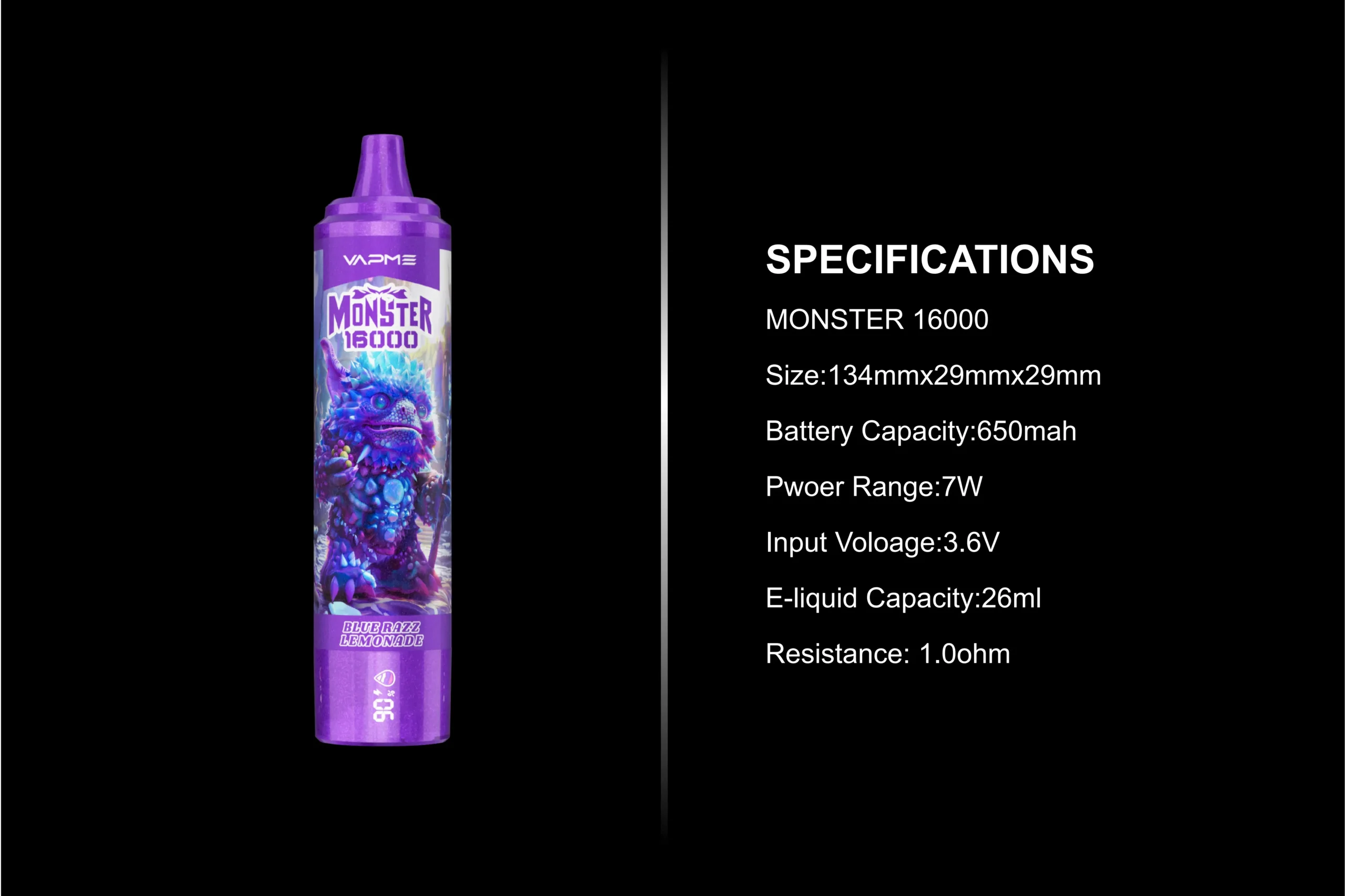 VAPME MONSTER 16000 Puffs Original LED Display Edition 26ml 850mAh Type-C Original Wholesale Disposable Vape Pen (18)