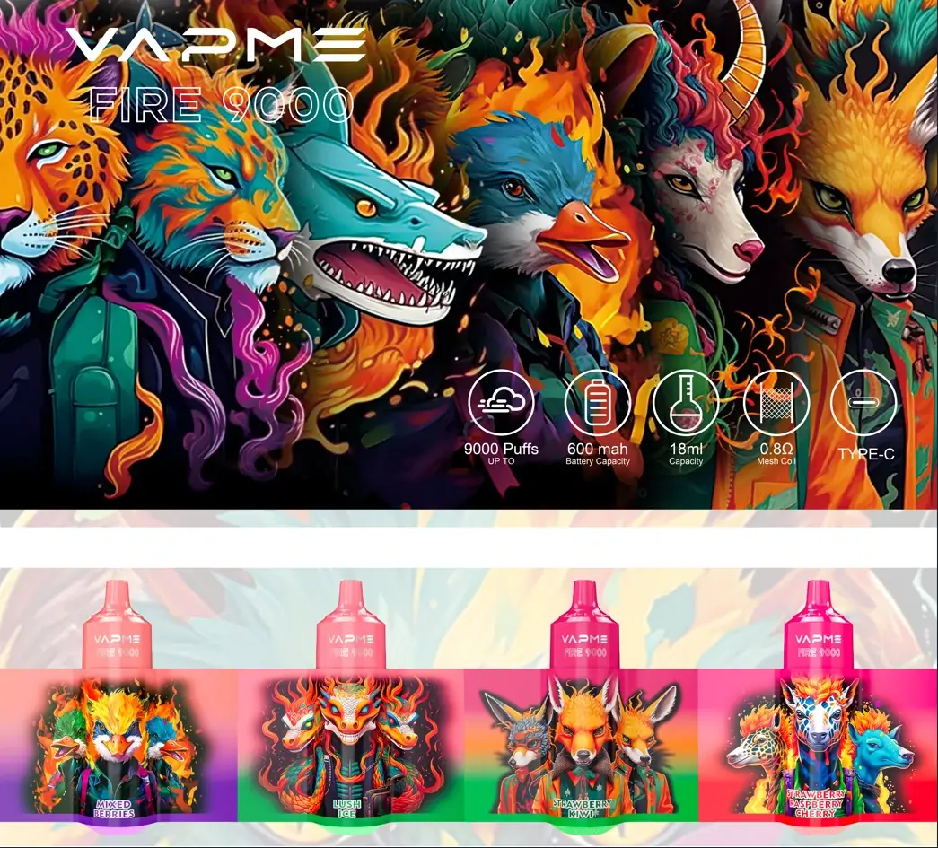 Direct Factory 2025 Vapme Fire 9000 Puffs Disposable Vape Nicotine 0%, 2%, 3%, 5% Multiple Flavors for Wholesale1