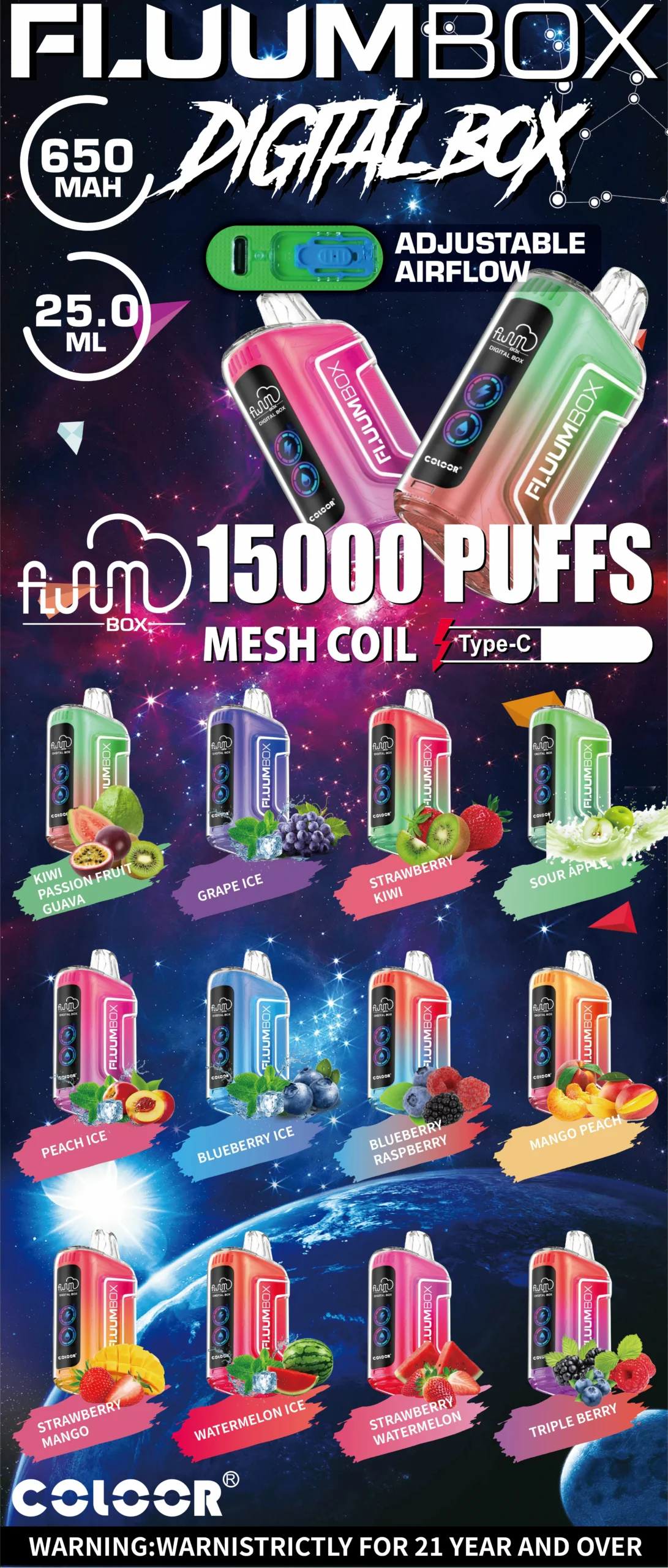 Fluum Box Digital 15000 Puffs 0% 2% 3% 5% 25ml Prefilled Pod Mesh Coil 650mah Rechargeable Disposable Vape Wholesale Airflow Bulk Buy