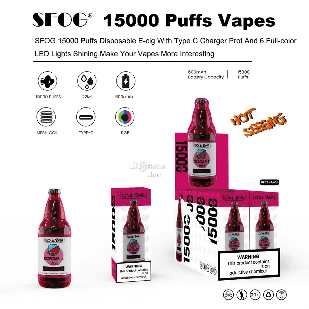 SFOG Soul Bar 15000 Puffs Disposable E Cigarette Wholesale Price Disposable Vape 22 ML Oil 600 Mah Rechargeable Battery Mesh Coil Bulk Buy Wholesale Disposable Vapes Pen 