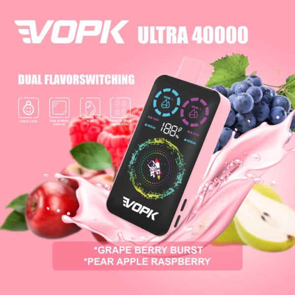 2025 New Model VOPK Ultra 40000 Puffs Disposable Vape Featuring Child Lock UV Printing and Dual Flavor for Bulk Purchase